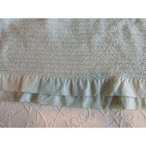 Vintage Blanket Waffle Weave Acrylic Light Green Mint Satin Trim 88 X 68